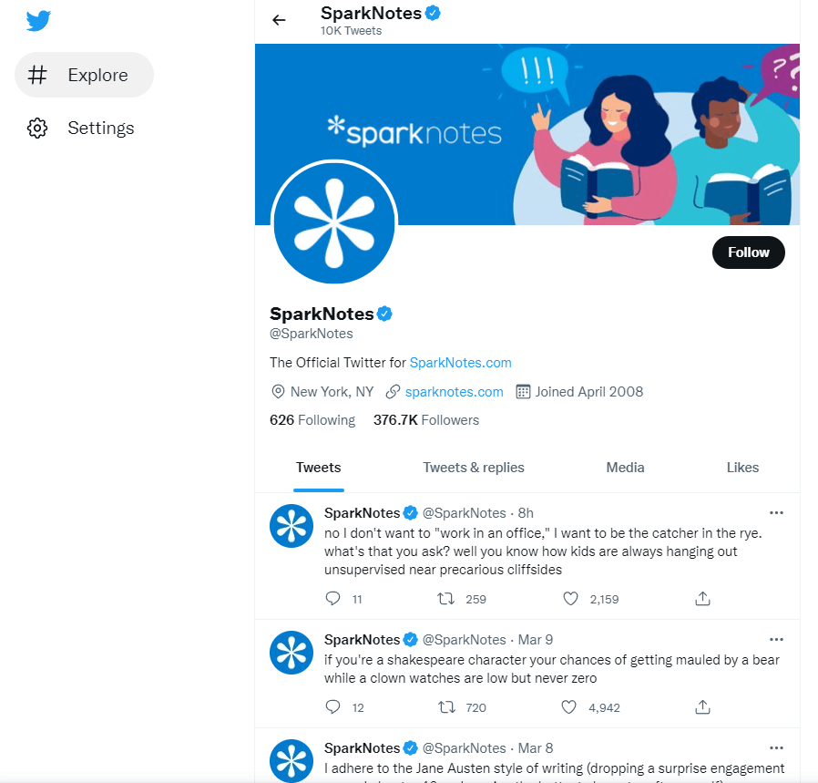 Sparknotes contenido de redes sociales
