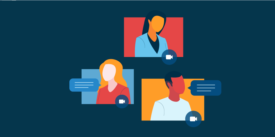 a imagem do cabeçalho mostra telas de computador com pessoas conversando