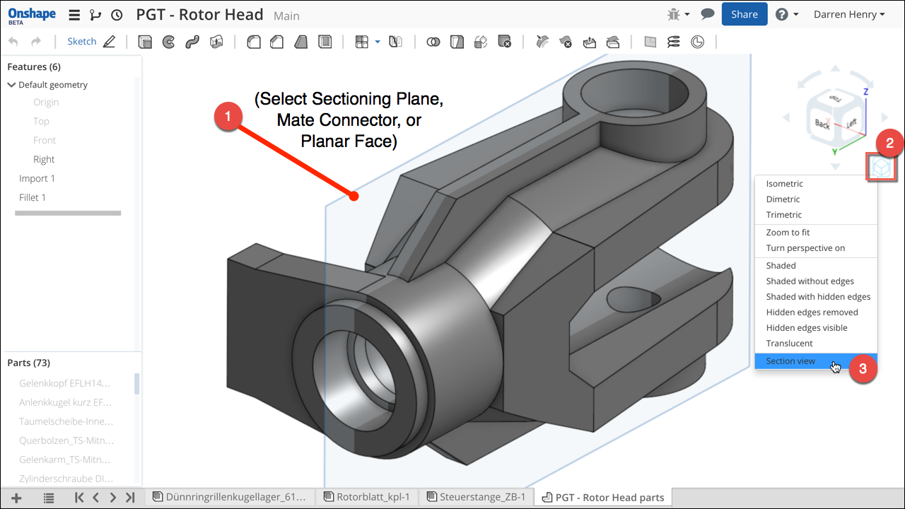 Vista in sezione 3D in Onshape