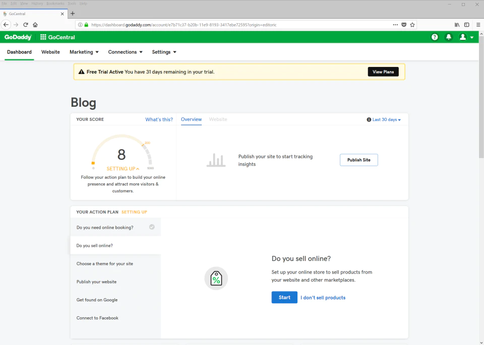 <p>Dashboard del sito Web nel Generatore di siti Web di GoDaddy</p> <p>Website dashboard in GoDaddy Website Builder</p>