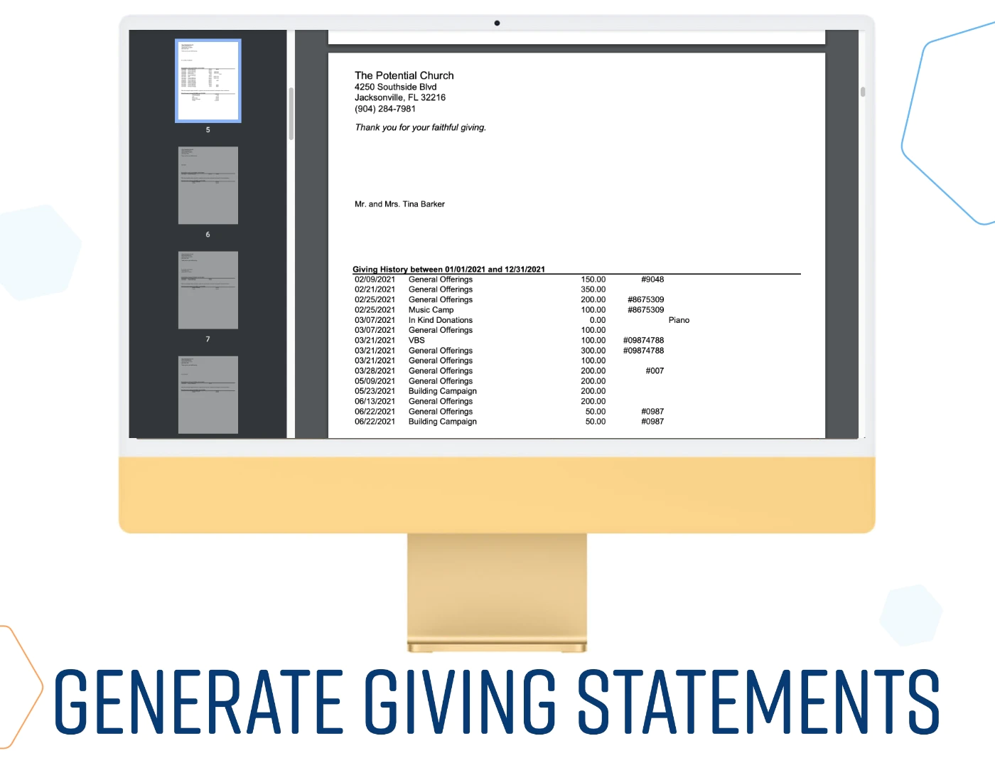<p style="text-align: center;">Declaración de donaciones en ChurchTrac (<a href="https://www.capterra.com/p/125787/ChurchTrac/">Fuente</a>)</p > <p style="text-align: center;">Giving statement in ChurchTrac (<a href="https://www.capterra.com/p/125787/ChurchTrac/">Source</a>)</p>