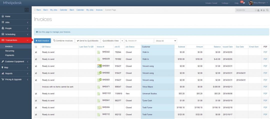 captura de pantalla de la factura de mhelpdesk
