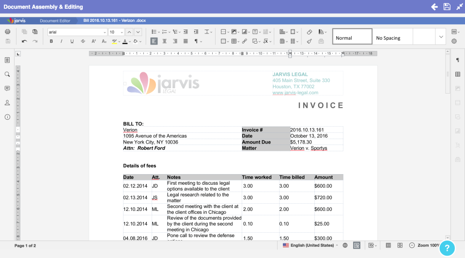 Montagem e edição de documentos no Jarvis Legal