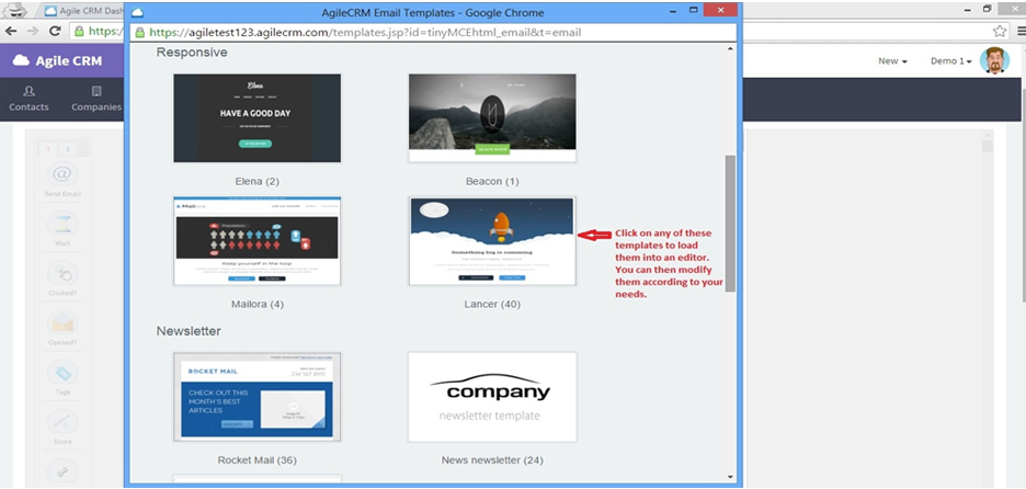 çevik crm e-posta oluşturucu arayüzü
