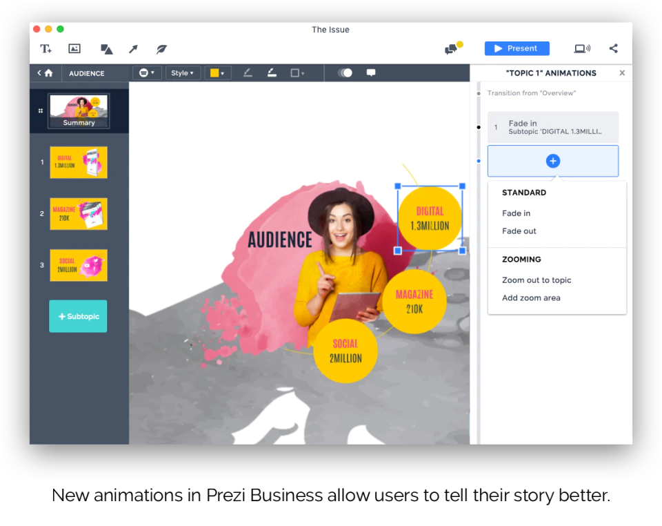 <p style="text-align: center;"><a href="https://www.capterra.com/p/140325/Prezi-Business/">Prezi</a>에서 애니메이션 추가(<a href ="https://www.capterra.com/p/140325/Prezi-Business/">출처</a>)</p> <p style="text-align: center;">Adding animations in <a href="https://www.capterra.com/p/140325/Prezi-Business/">Prezi</a> (<a href="https://www.capterra.com/p/140325/Prezi-Business/">Source</a>)</p>