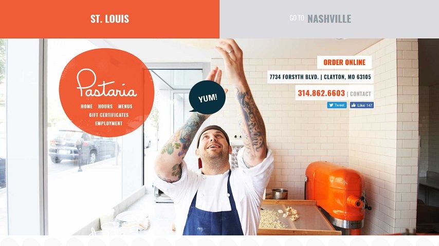 eatpastaria.com/stlouis - ตัวอย่างการออกแบบเว็บร้านอาหาร