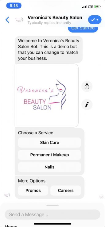 marketing chatbot per saloni di bellezza