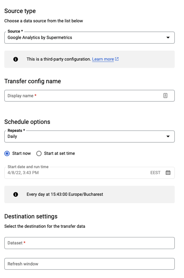 เลือก 'Google Analytics โดย Supermetrics' เป็นแหล่งข้อมูล