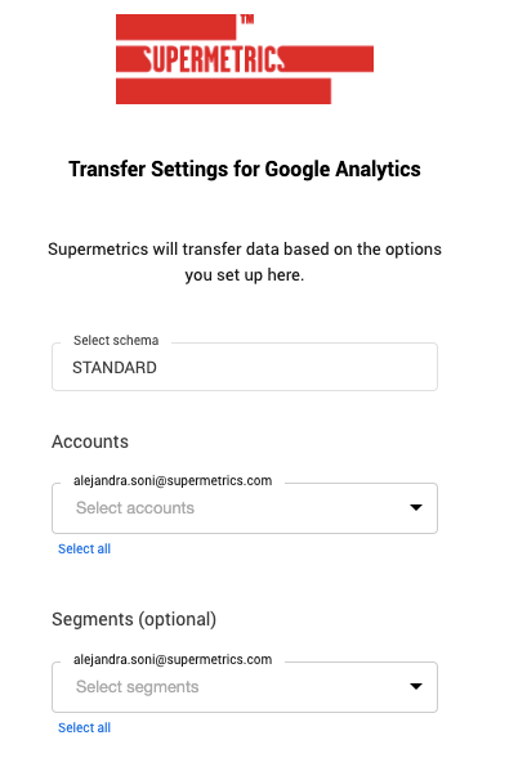 ตั้งค่าการถ่ายโอนข้อมูล Google Analytics ด้วย Supermetrics สำหรับ BigQuery