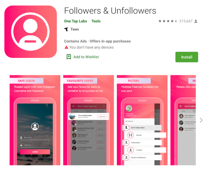 Instagram 應用主頁的關注者和取消關注者