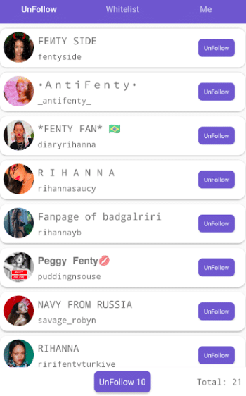 Instagram 的取消關注者,丟失的應用程序儀表板
