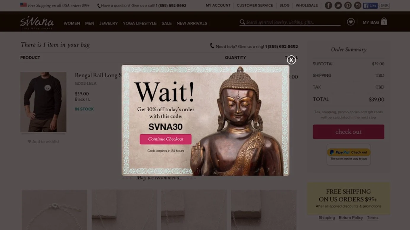 exemple de pop-up d'intention de sortie sivana