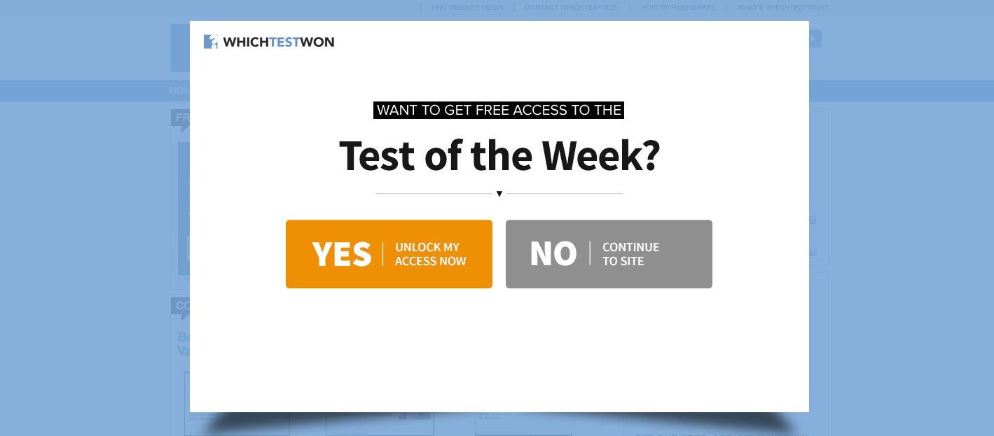 quel test a remporté l'exemple de pop-up d'intention de sortie