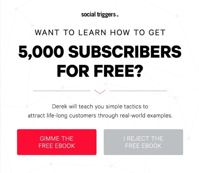 exemple de pop-up d'intention de sortie de déclencheurs sociaux