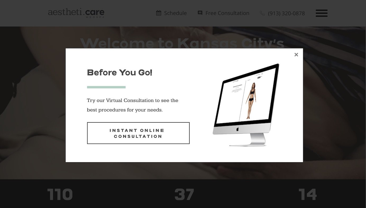 exemple de pop-up d'intention de sortie esthétique
