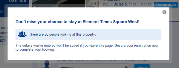 Exemple de pop-up d'intention de sortie booking.com