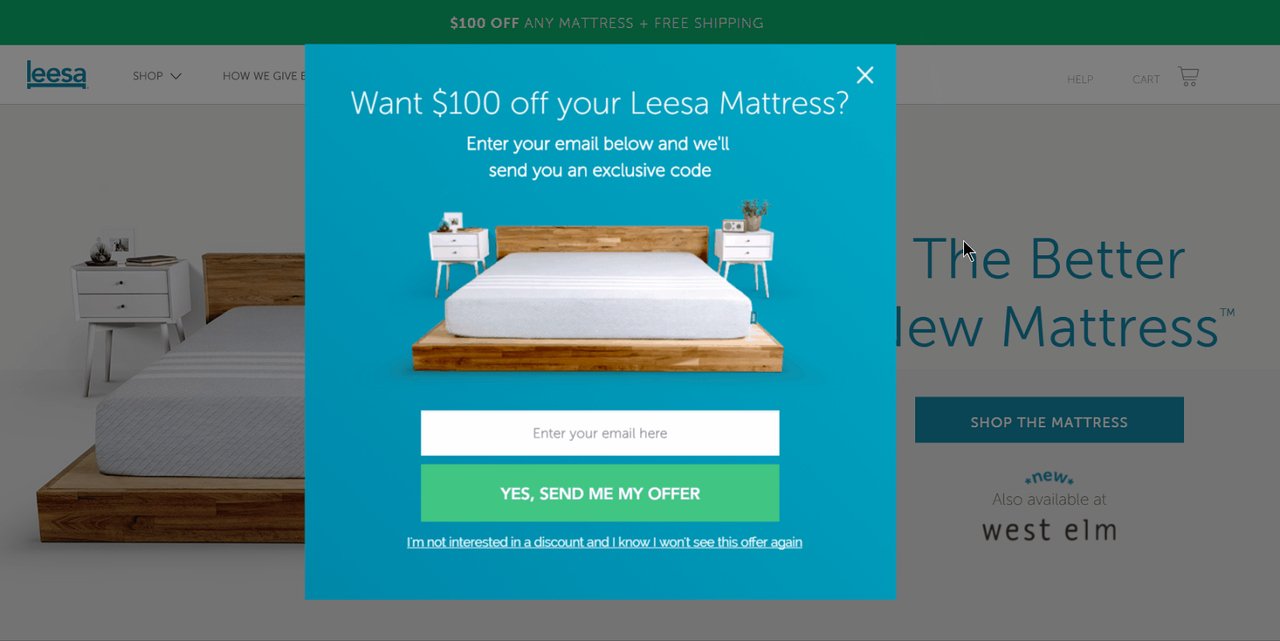 exemple de pop-up d'intention de sortie lessa