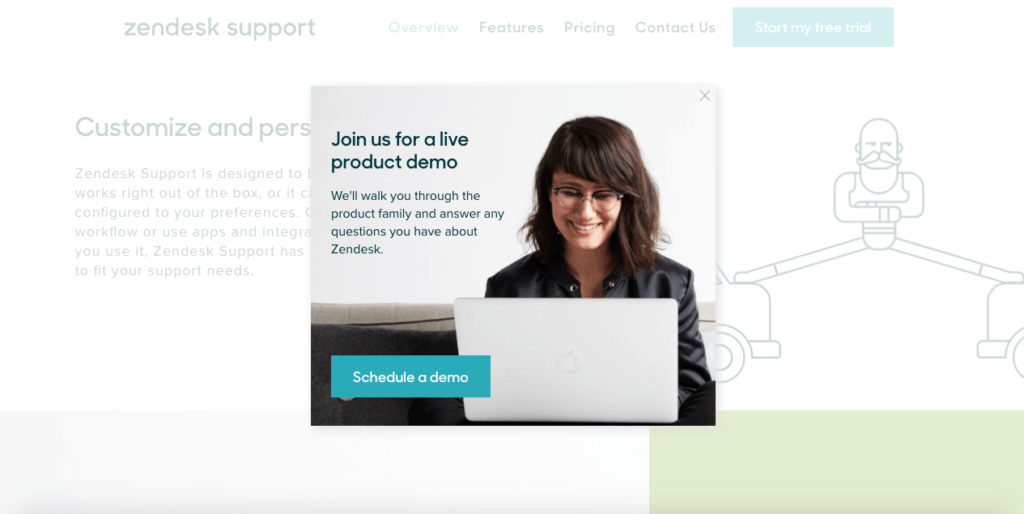 Zendesk demande une démo Popup d'intention de sortie du logiciel zendesk