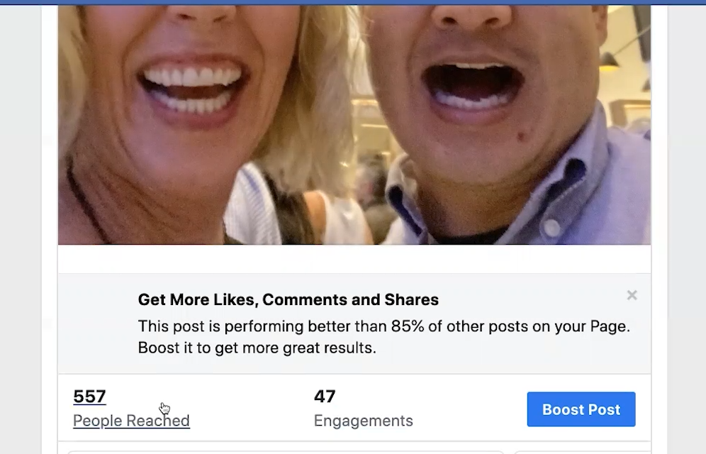 Un alt exemplu de postare pe care Facebook vă recomandă să o amplificați