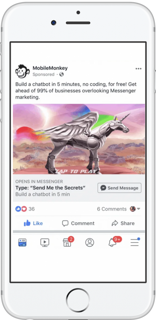 โฆษณาคลิกเพื่อส่งข้อความบน Facebook