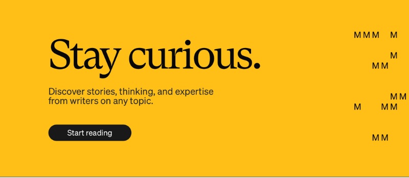 Schermata "Rimani curioso" dalla home page del sito Web di Medium
