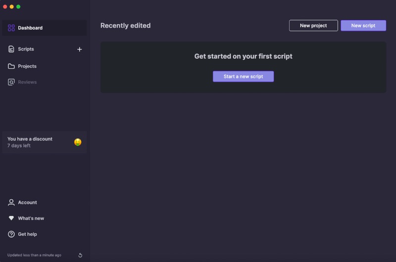 Pannello di controllo del software per la sceneggiatura di Arc Studio