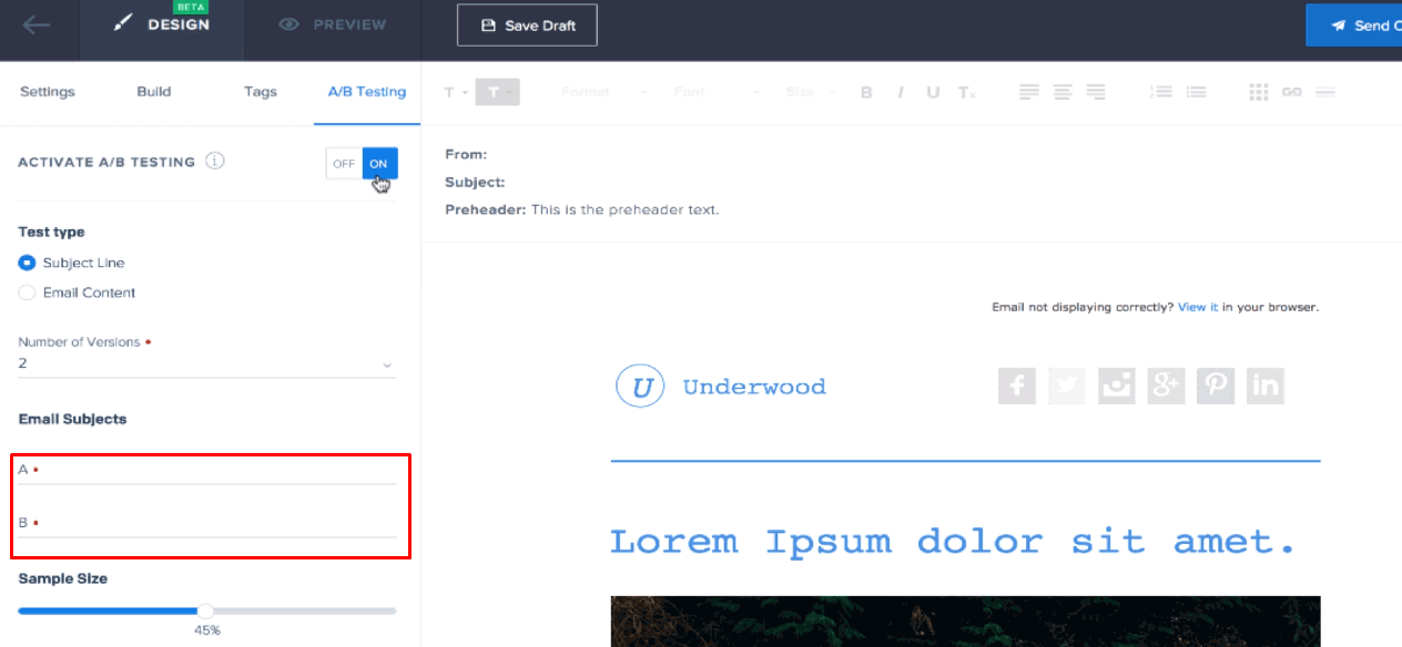 اختبار Sendgrid A / B