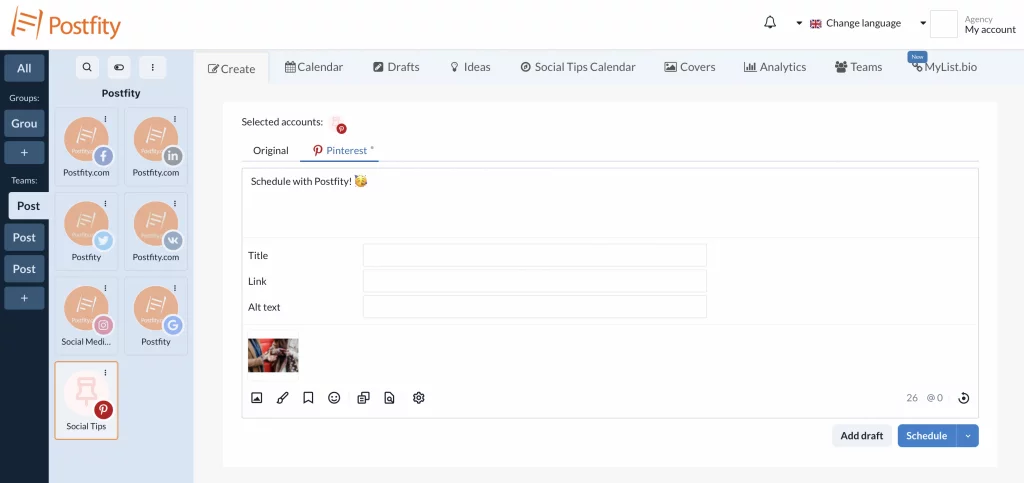 Menjadwalkan posting Pinterest dengan Postfity