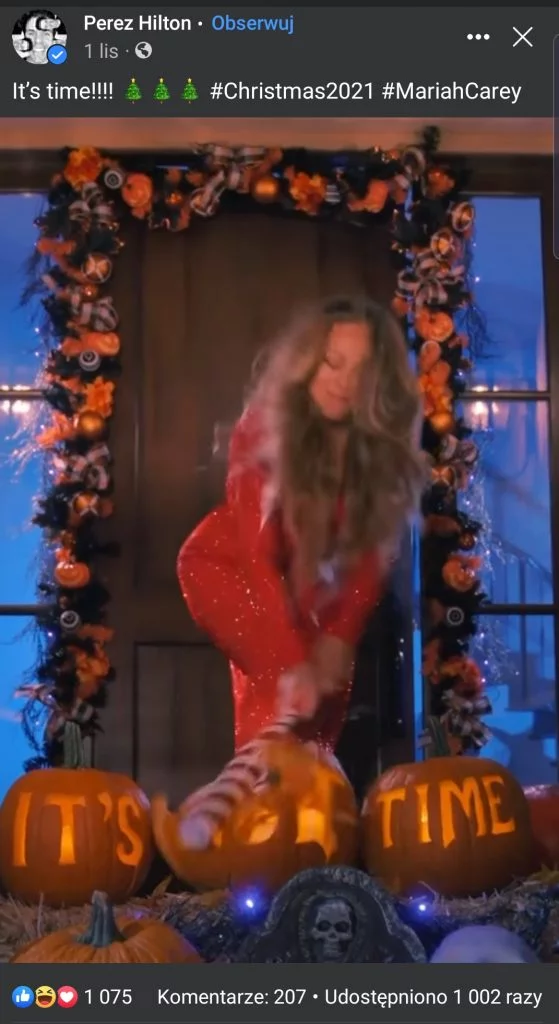 著名博主 Perez Hilton 在帖子中与 Mariah Carey 分享了一个病毒式 TikTok