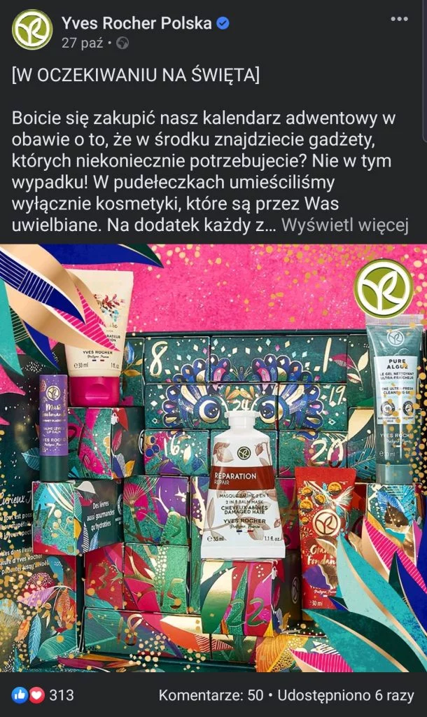 Yves Rocher 在帖子中保证他们的日历很有用。