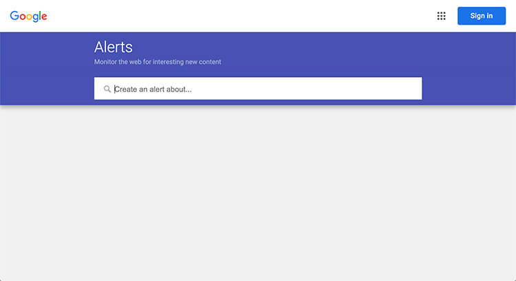Googleアラートのホームページのスクリーンショット。