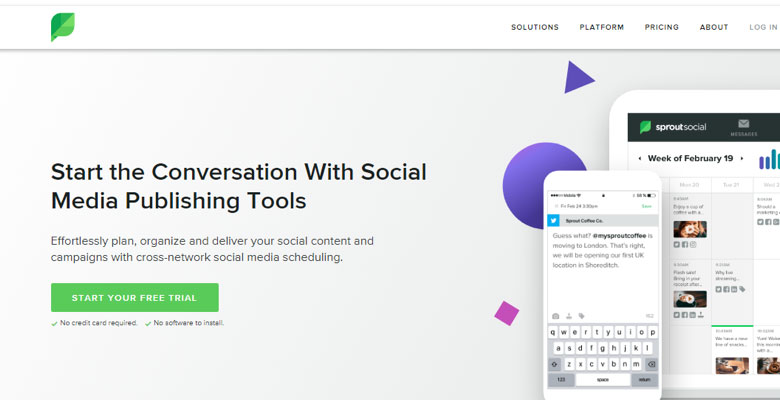SproutSocialのホームページのスクリーンショット。