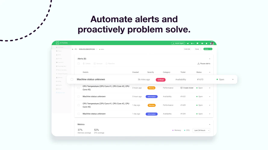 <p style="text-align: center;"><span style="font-weight: 400;">Automatisieren von Warnungen in </span><a href="https://www.capterra.com/p/ 144309/Atera/"><span style="font-weight: 400;">Atera </span></a><span style="font-weight: 400;">(</span><a href= "https://www.capterra.com/p/144309/Atera/"><span style="font-weight: 400;">Quelle</span></a><span style="font-weight: 400;">)</span></p> <p style="text-align: center;"><span style="font-weight: 400;">Automating alerts in </span><a href="https://www.capterra.com/p/144309/Atera/"><span style="font-weight: 400;">Atera </span></a><span style="font-weight: 400;">(</span><a href="https://www.capterra.com/p/144309/Atera/"><span style="font-weight: 400;">Source</span></a><span style="font-weight: 400;">)</span></p>