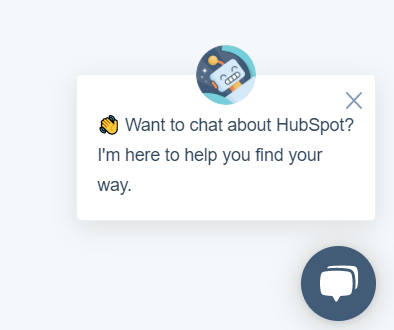 A imagem é uma captura de tela do chatbot na página inicial do Hubspot e um exemplo de conteúdo de conversação