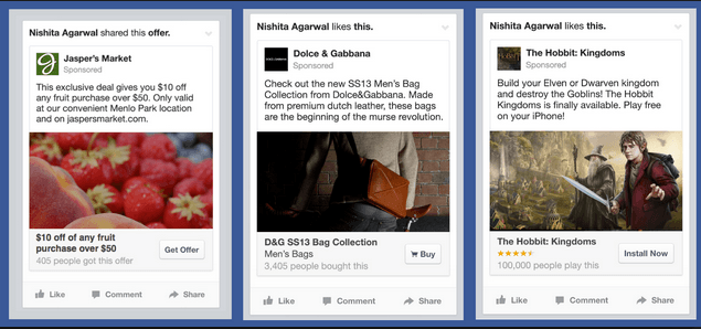 Exemplu de reclame plătite pe Facebook