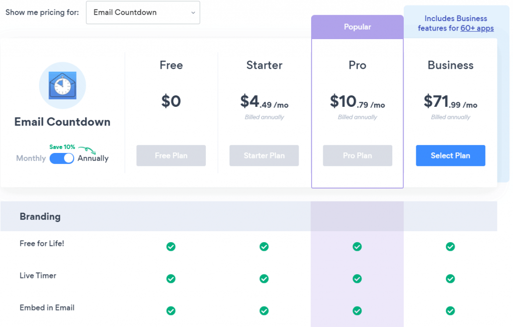 Powr 电子邮件倒计时应用定价