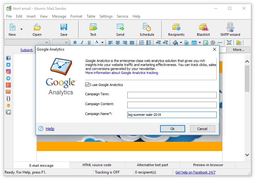 ใช้การติดตามของ Google Analytics ใน Atomic Mail Sender