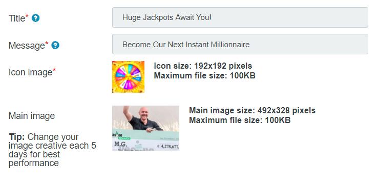 プッシュads_creativesの例でギャンブルを設定する方法