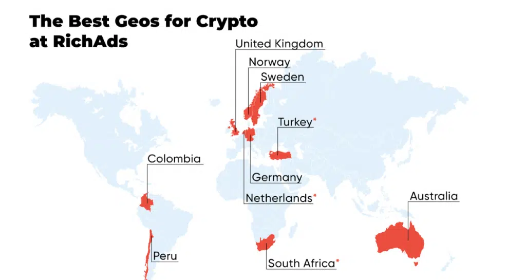 Melhores GEOs para publicidade de Bitcoin e outras criptomoedas no marketing de afiliados
