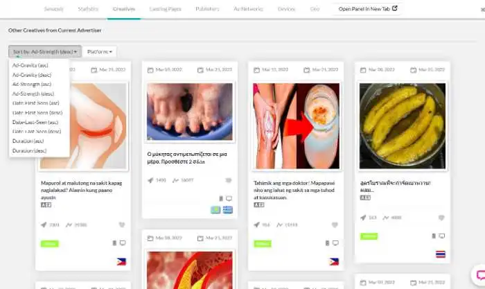 Registerkarte „Anstrex-Creatives“ für die Anstrex-Überprüfung