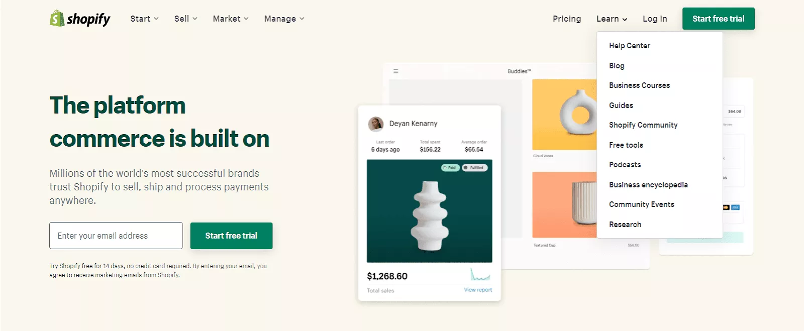 Shopifyのスクリーンショットの例