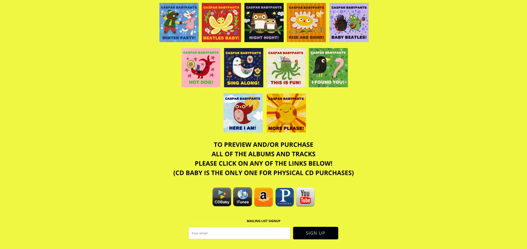 Sito di musica per bambini di Caspar Babypants