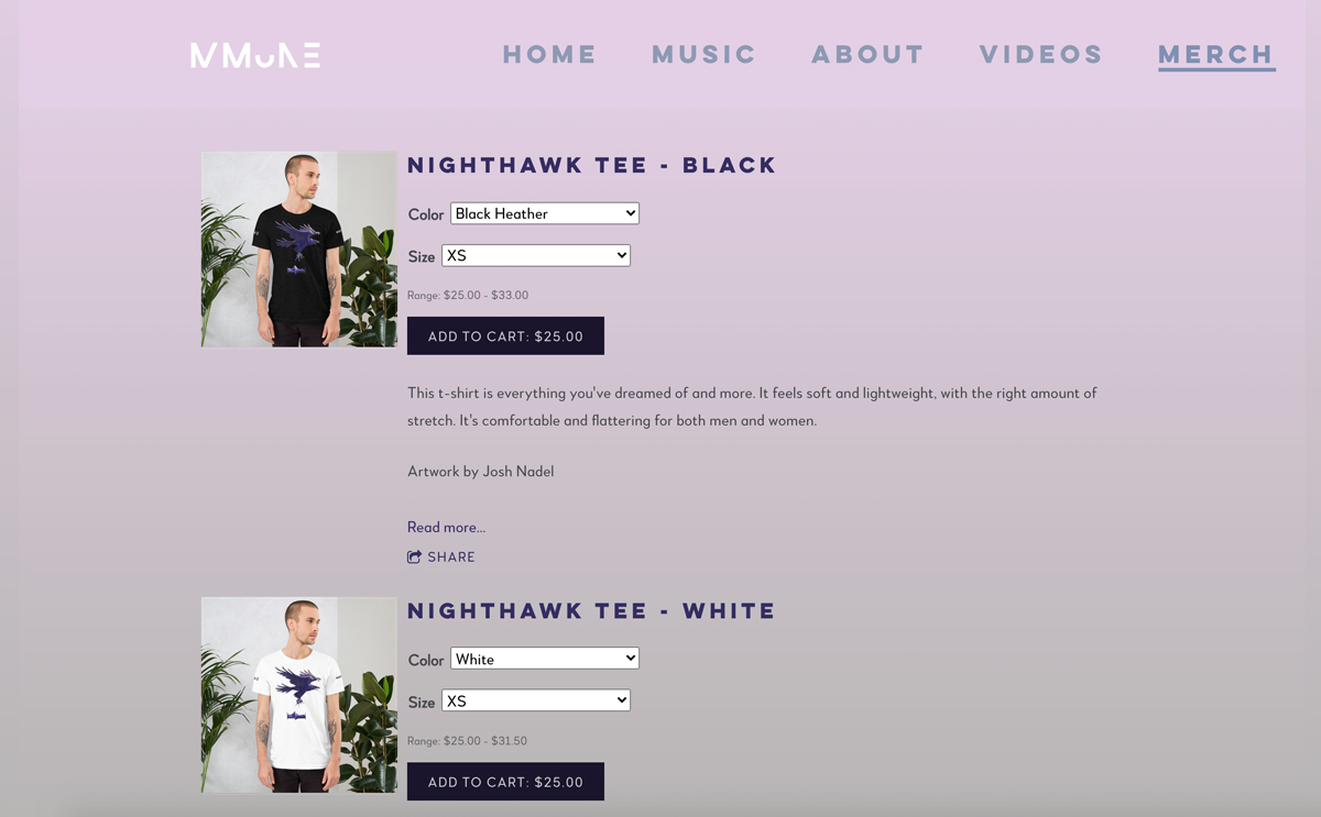 Vendi più merchandising sul tuo sito web musicale con Printful