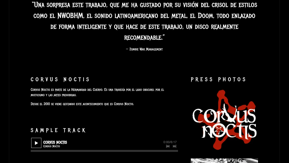 Come progettare un sito Web per una grande band metal - EPK - Corvus Noctis