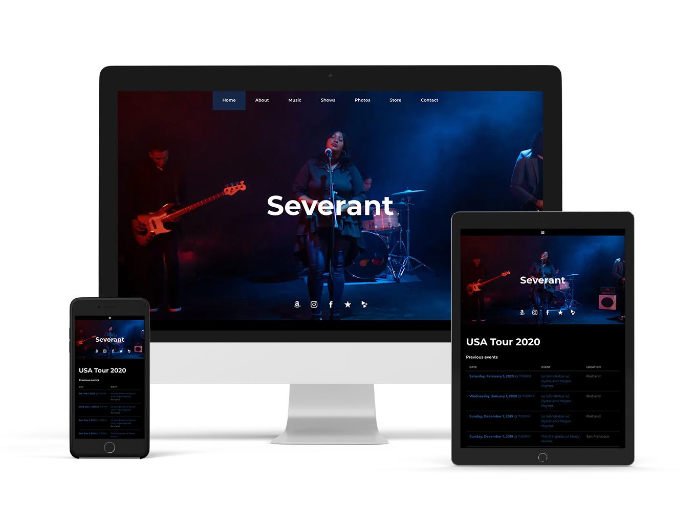 Ejemplo de estilo sombrío de plantilla de sitio web de banda