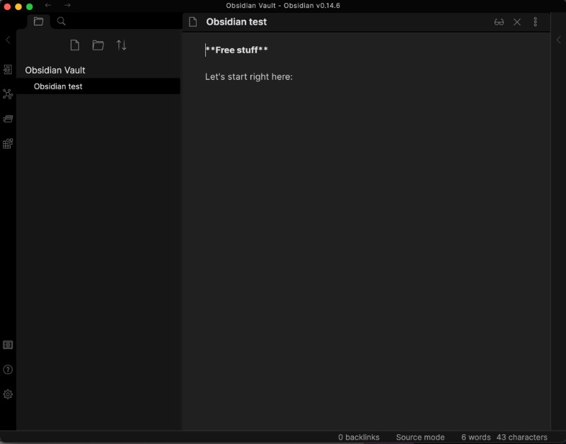 Beste Notizen-Apps Obsidian-App-Screenshot mit geöffneter leerer Notiz
