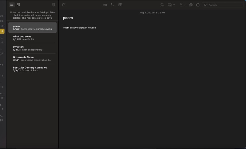 Screenshot der Apple Notes-Notizenaufnahme-App