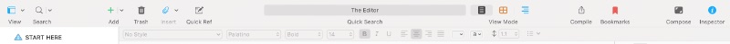 Bilah alat atas di aplikasi desktop Scrivener
