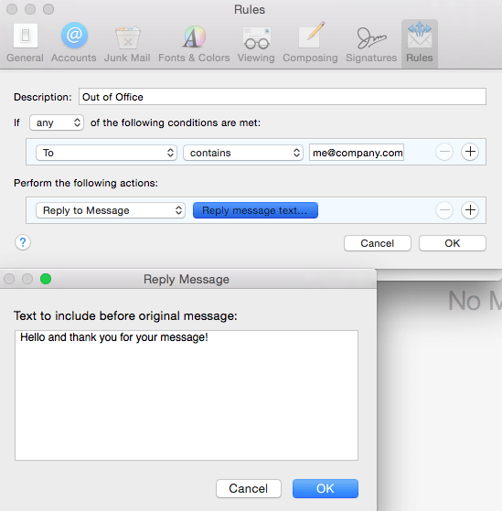 Répondeur automatique Apple Mail