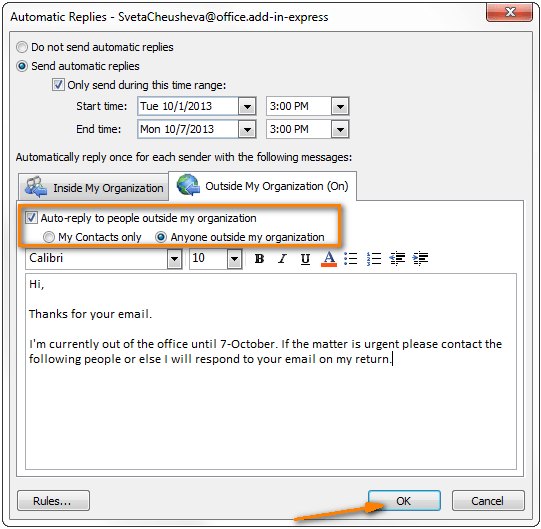 répondeur automatique Outlook
